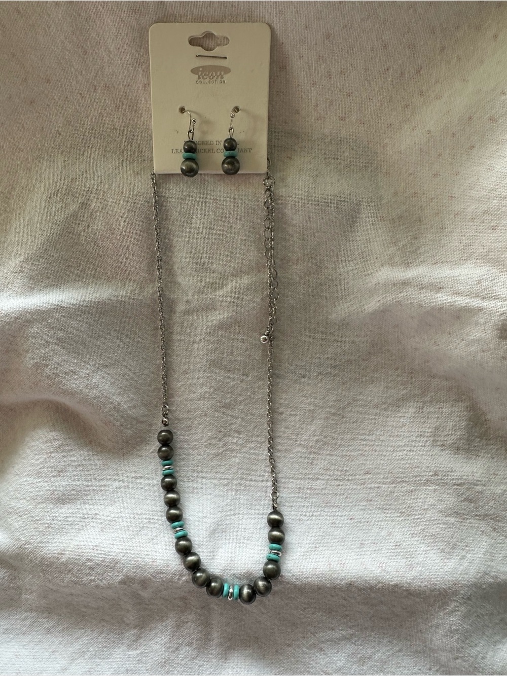 Icon Collection Silver-Tone Bead Necklace & matching earrings Turquoise accents